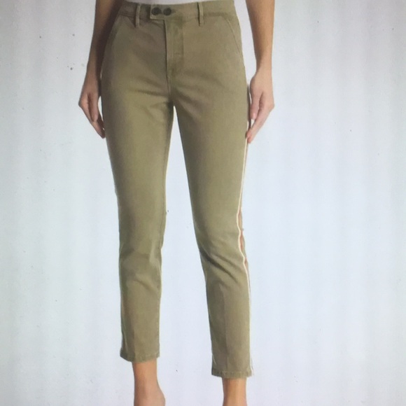 New FRAME Le Beau Duo Tape Cropped Chino Pants size 31 Olive Green - Picture 3 of 11